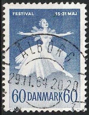 FRIMÆRKER DANMARK | 1962 - AFA 406 - Ballet og musik - 60 øre blå - Pragt Stemplet Ålborg